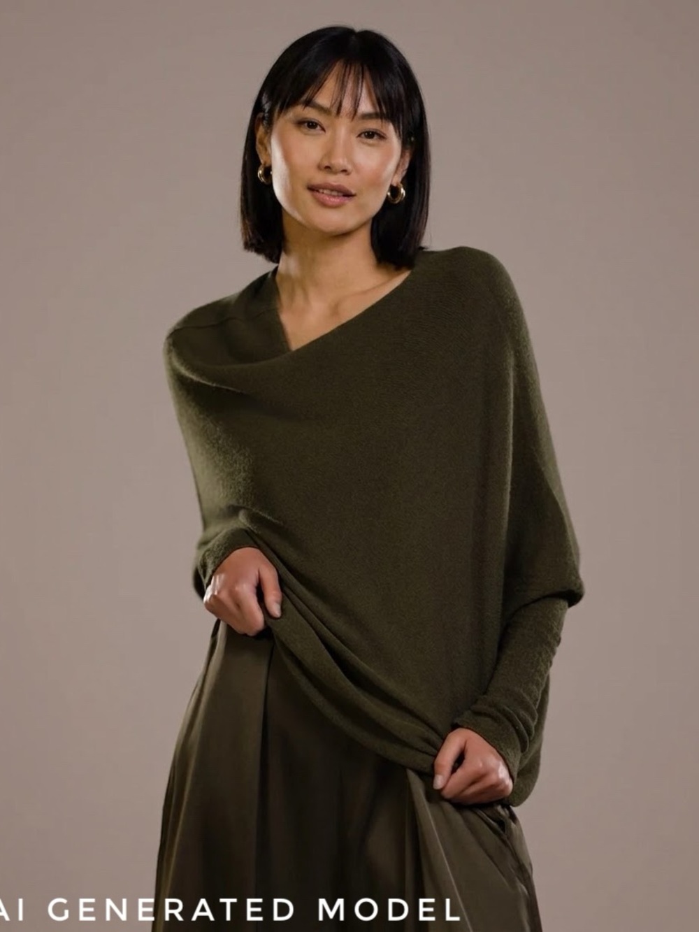 Jaki London Olive Asymmetrical Draped Knit Sweater size s/m